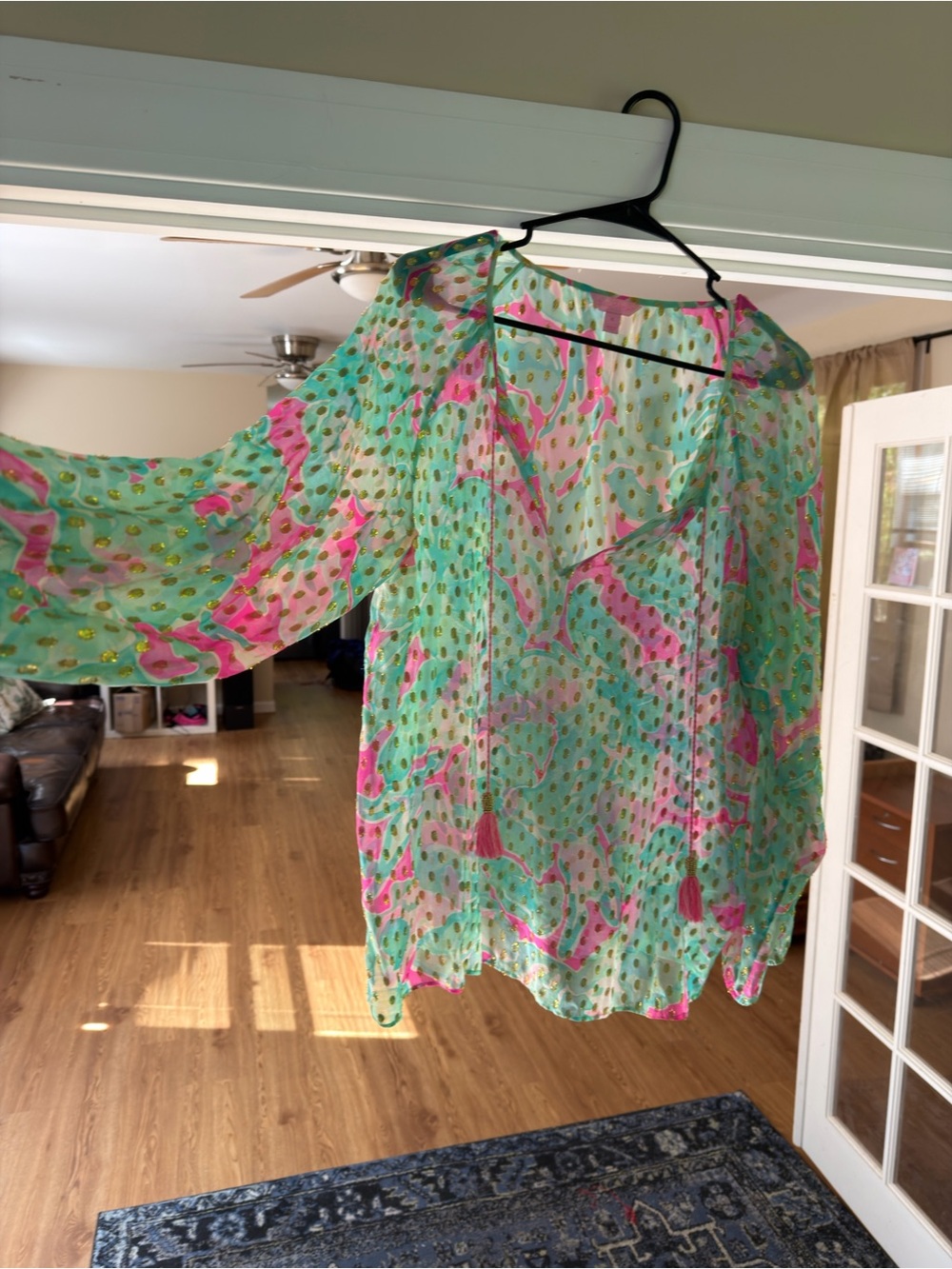 Sheer Mint & Pink Printed Lightweight blouse Lilly Pulitzer
